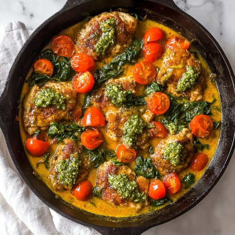 Creamy Pesto Chicken with Roasted Tomatoes & Spinach Recipe