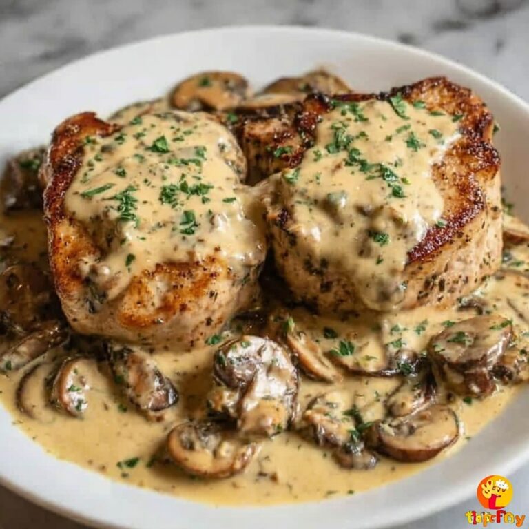 Creamy Pork Chops with Mushroom and Swiss Sauce Recipe
