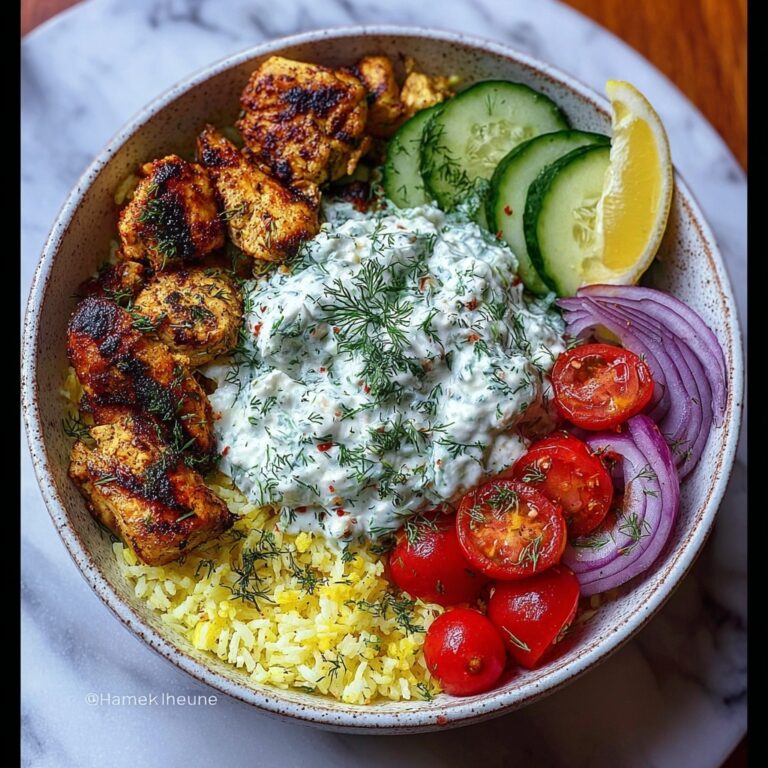 Greek Chicken Gyro Bowls with Dill Lemon Garlic Sauce Recipe