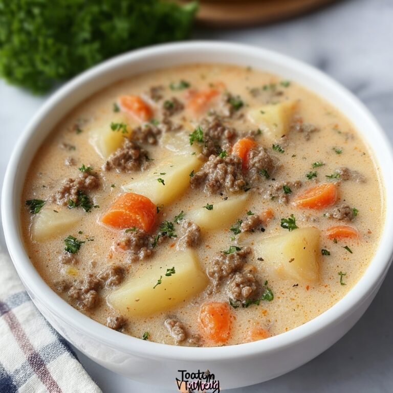 Creamy Crockpot Potato & Hamburger Soup Recipe