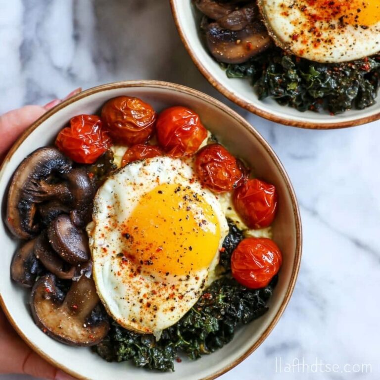 Savory Mushroom, Tomato, Spinach, and Hummus Breakfast Bowls Recipe