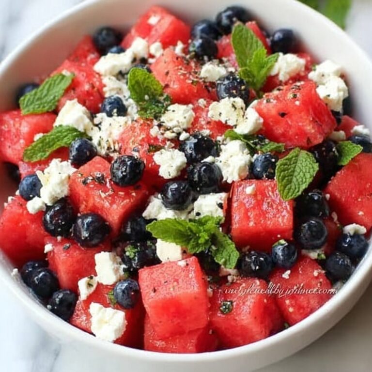 Watermelon Feta Salad with Fresh Blueberries and Herb Lime Dressing Recipe