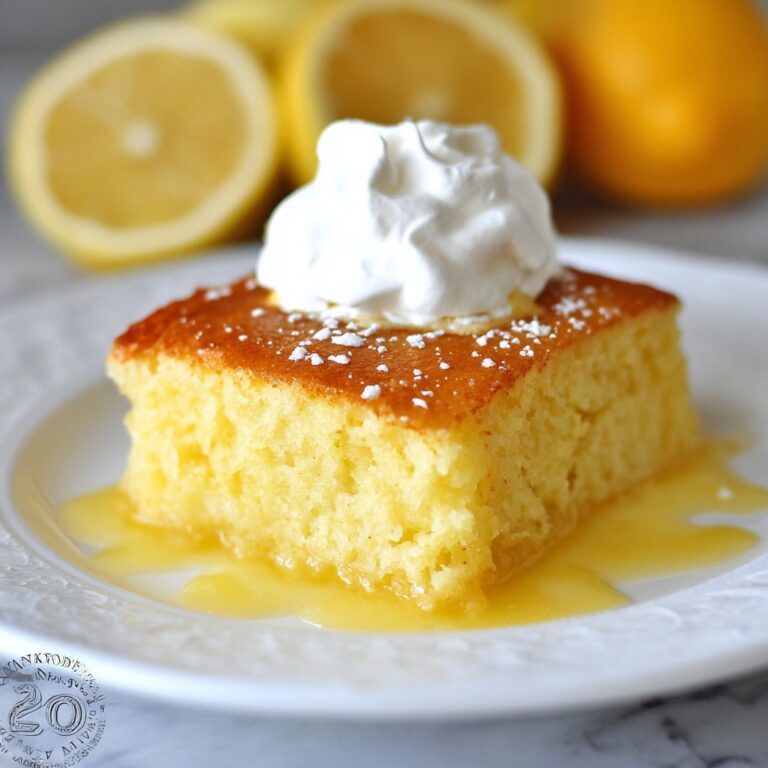 Lemon Pudding Cake with Fresh Whipped Cream and Lemon Slices Recipe